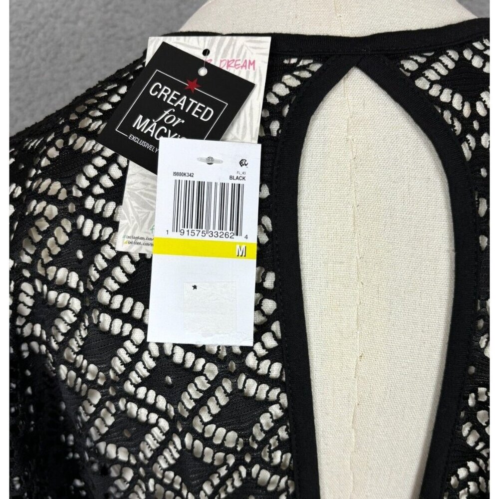 Miken Women's Juniors Crochet Cover-up Batwing Sleeves V-Neck Medium Black NWT's - Picture 6 of 8